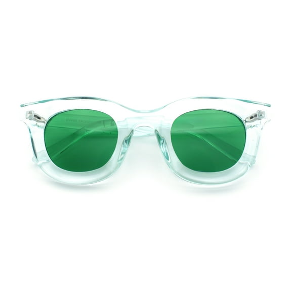 Cute Retro Super Thick Bevel Horn Rim Round Nerdy Hipster Sunglasses Green Clear - Green