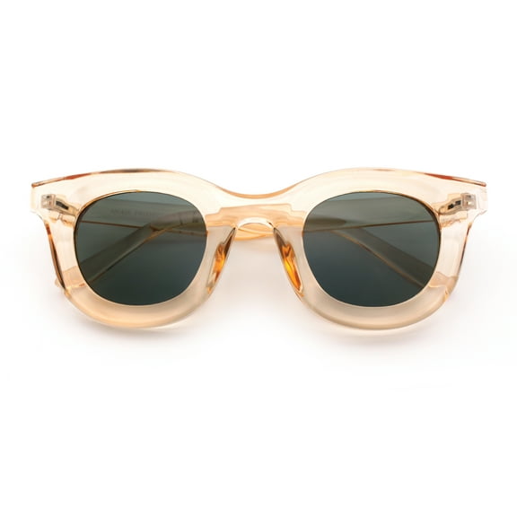 Cute Retro Super Thick Bevel Horn Rim Round Nerdy Hipster Sunglasses Peach - Green