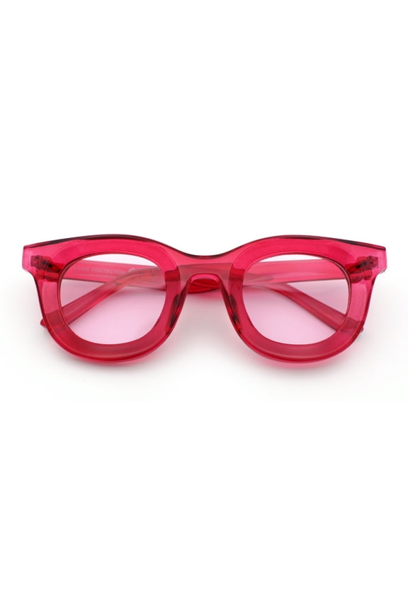 Cute Retro Super Thick Bevel Horn Rim Round Nerdy Hipster Sunglasses Red