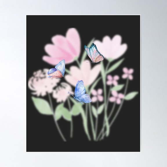 Cute Retro Sweet Butterfly And Wildflower T-Shirt Poster Wall Art, Modern Wall Decor For Living Room Bedroom, 8x12 UNFRAMED