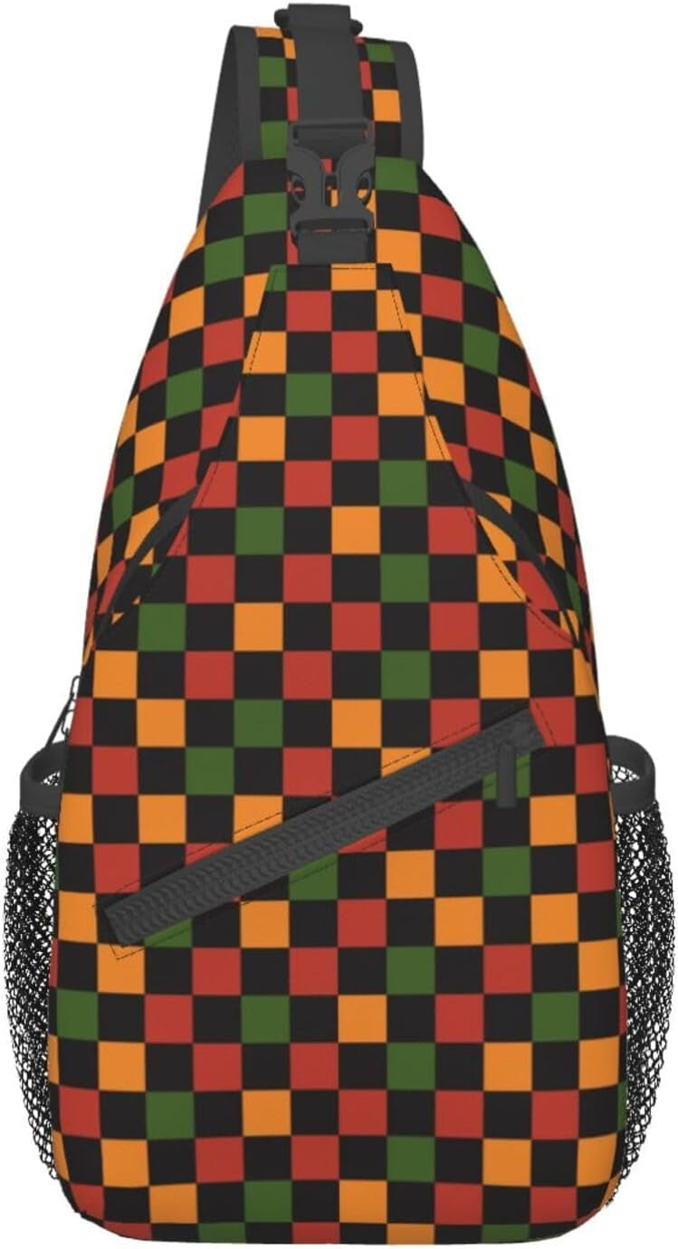 Cute Retro Vintage Christmas Checkerboard Y2k Sling Bag Crossbody Hiking Travel Chest Bags Backpack Shoulder Daypack for Women Men