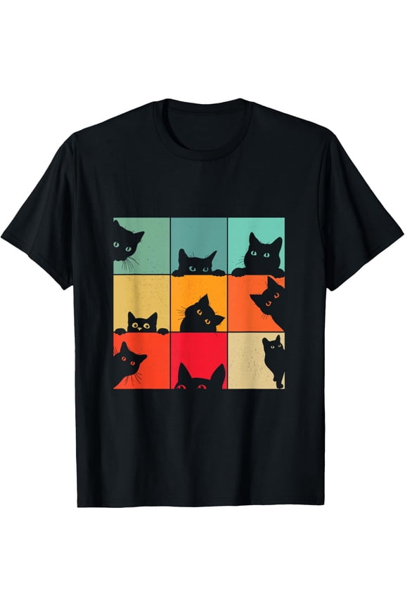 Cute Retro Vintage Curious Black Cat for Men Women T-Shirt