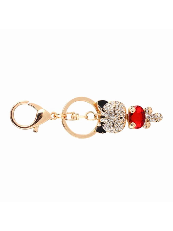 Cute Rhinestone Crystal Lucky Cat Keyring Shiny Animal Pendant Purse Bag Car Key Chain Charm Gift for Women Girls, 6.3 x 1.6 in / 16 x 4 cm