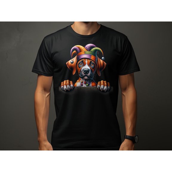 Cute Rhodesian Ridgeback Dog Pup in Jester Hat T-Shirt, Funky Puppy Graphic Tee, Colorful Pet Lover Gift, Unisex Animal Apparel