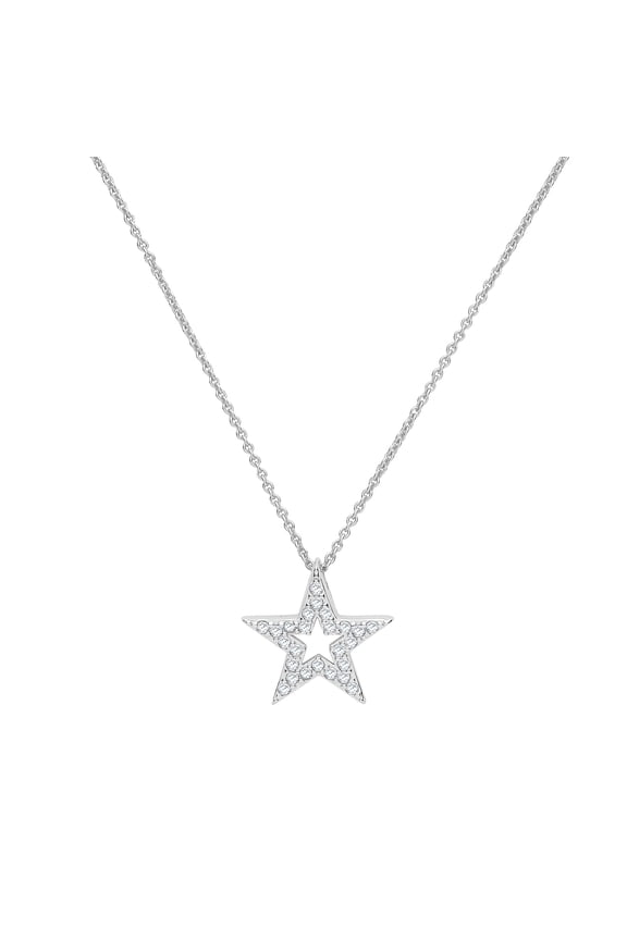 Cute Rhodiumed 925 Sterling Silver Women Star Necklace with Cubic Zirconia/CZ - 17 inch*17mm