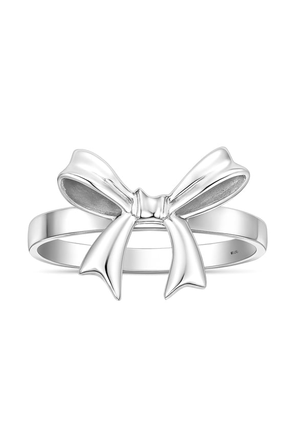 Cute Ribbon Bow Knot Tied Classic Band .925 Sterling Silver Ring-6