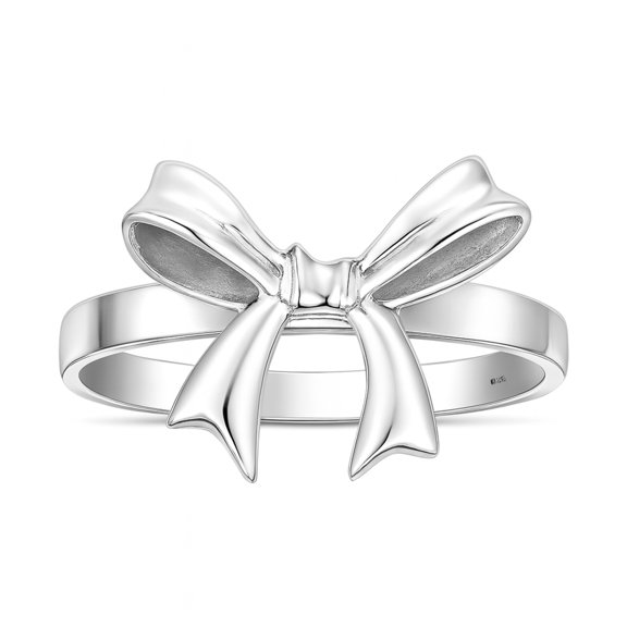 Cute Ribbon Bow Knot Tied Classic Band Sterling Silver Ring-10
