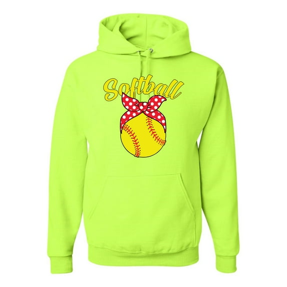 Cute Ribbon Bow Softball Mom Gift Sports Unisex Graphic Hoodie Sweatshirt, Safety Green, 3XL