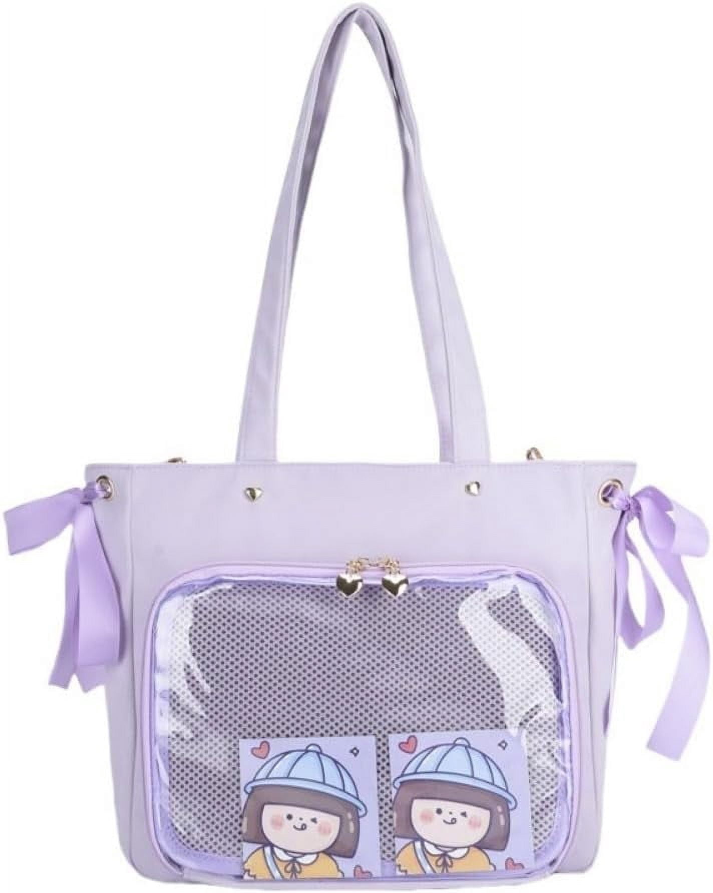 JUYGO Cute Ribbon Japanese Ita Bag Large Tote Crossbody Bag Messenger Bag for Women Aesthetic Bag Y2K Purse (White)