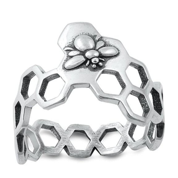 Cute Ring .925 Sterling Silver Honeycomb Cutout Bumble Bee Band Jewelry Female Male Unisex Size 8
