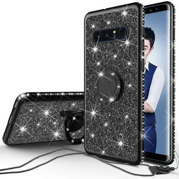 Cute Ring Stand Glitter Phone Case for Samsung Galaxy S10 Bling Diamond Rhinestone Sparkly Kickstand Cover for Galaxy S10 Case - Black