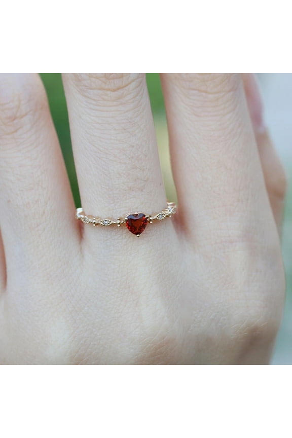 Cute Rings for Women Red Zircon Tiny Heart Jewelry Korean Accessories Gifts For Girlfriend