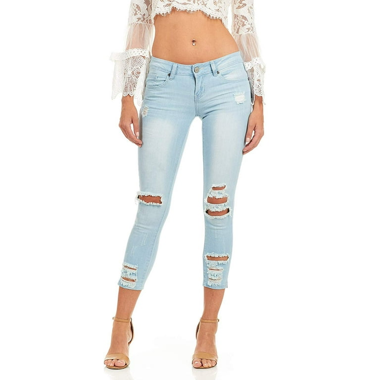 Cute Ripped Jeans for Teen Girls Distressed Washed Skinny Cropped