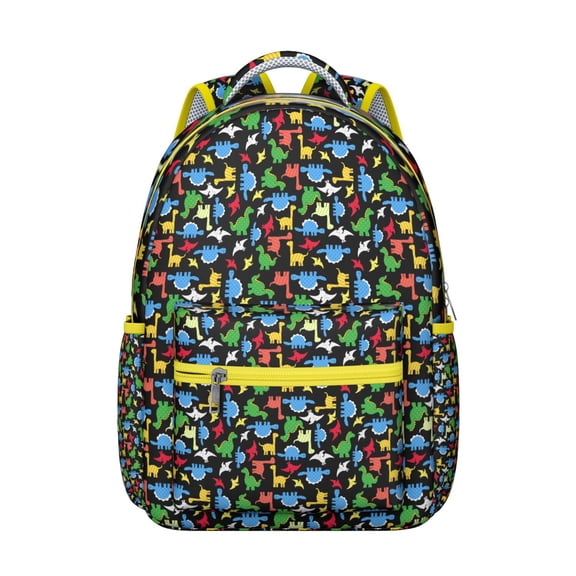Cute Roaring Dinosaur Backpack for School Student Colorful Watercolor Dino Pattern Funny and Artistic Forest Theme