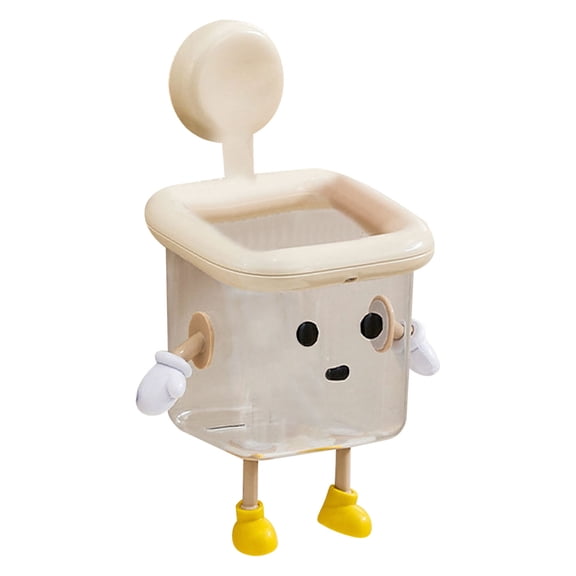 Cute Robot Bathroom Organizer With Strong Suction Cups Clear Waste Paper Storage Shelf (White One Size) Rack Home Decor