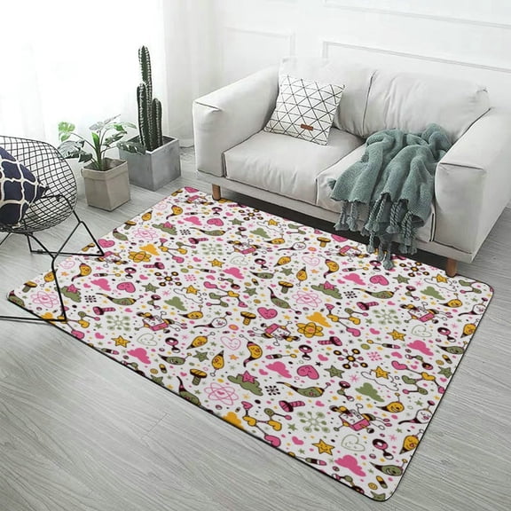 Cute Robot Doodle Pattern Carpet Rug for Living Room Bedroom Home Non-slip