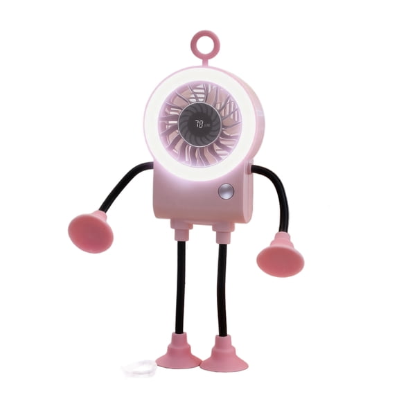 Cute Robot Mini Fan, USB Rechargeable 3 Speed Portable Fan with LED Light & Digital Display, Suction Cup Base Foldable Quiet Personal Fan for Desk Car Home Travel, Novelty Gift,A