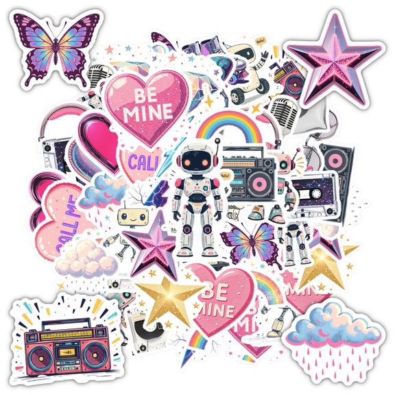 Cute Robot Stickers Retro Music Stickers PVC Stickers for Laptops Phones Suitcases