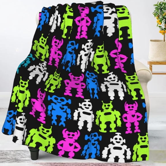 Cute Robots Pattern Blankets All Season Ultra Soft Warm Fleece Blanket for Home Bed Sofa Couch Chair Outdoor Travel Camping 50x40 Inch