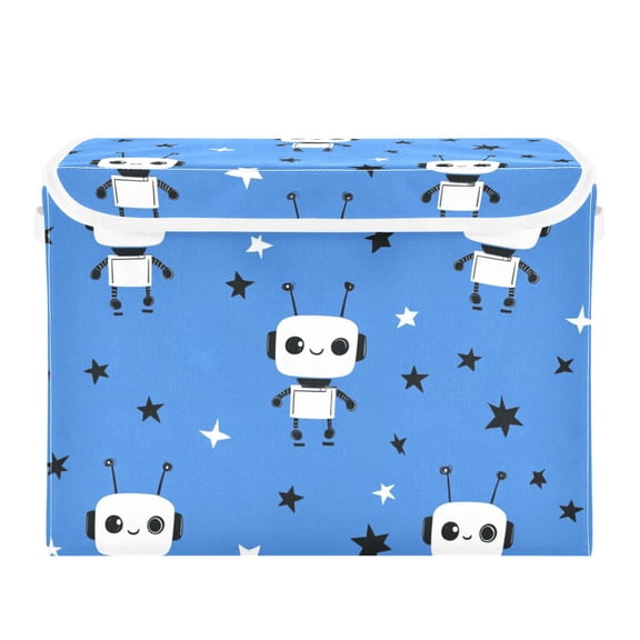 Cute Robots with Stars Foldable Storage Bin with Lid and Handle Collapsible Storage Box 16.5 x 12.6 x 11.8 inches