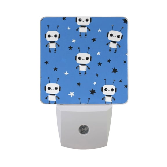 Cute Robots with Stars LED Night Light with Smart Sensor Plug Into Wall Dusk to Dawn 2 packs