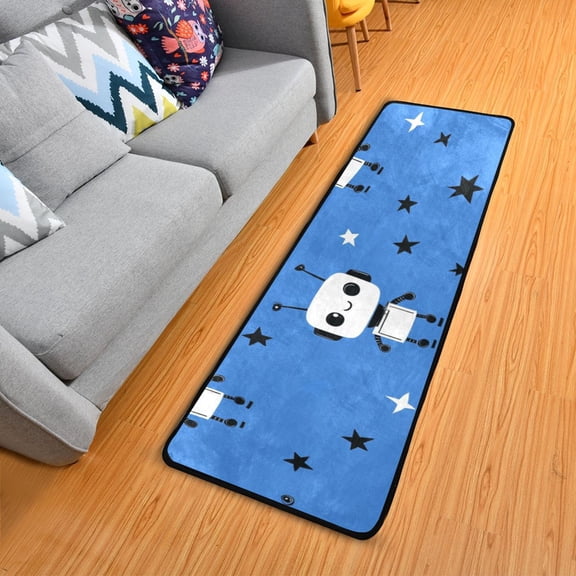 Cute Robots with Stars Long Floor Mat Runner Rug Area Mat Noise Reduction Water Absorbent Non-Slip 72" x 24"