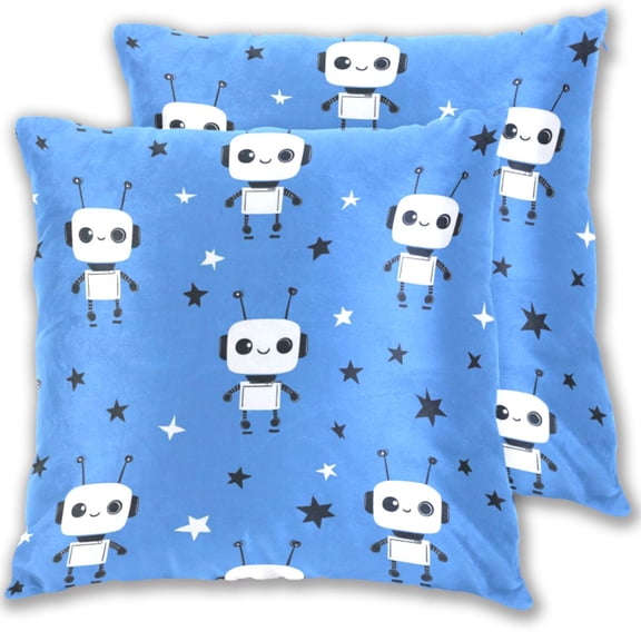 Cute Robots with Stars Throw Pillow Covers Pillowcases 16 x 16 Inch Home Decor 2 Packs for Bedroom Sofa