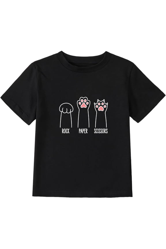 Cute Rock Paper Scissors Cat Paw T-Shirt for Girls – Funny Kitty Game Tee