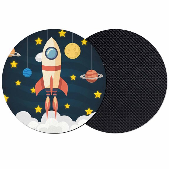 Cute Rocket Coasters Set of 2, Absorbent Coasters for Drinks, Space Star Cartoon Moon Coaster for Desk Coffee Table Protection, Home Decor House Warming Gifts 4"