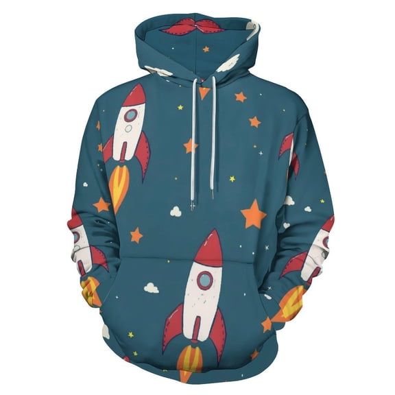 Cute Rocket Pattern Men's Women Vintage 3D Hooded Sweatshirt - All-Season Loose Fit Streetwear
