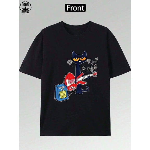 Cute Rocking Cat T-Shirt – Fun Music Lover Graphic Tee for Kids & Adults, Perfect Gift for Cat & Guitar Fans