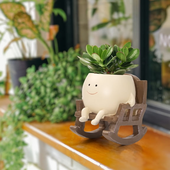 Cute Rocking Chair Succulent Planter - Cartoon Face Plant Pot for Indoor/Outdoor Decor, Unique Flower Pot for Home, Office Desk, Garden, Perfect Gift for Plant Lovers
