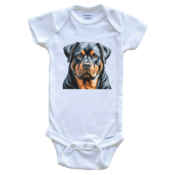 Cute Rottweiler Dog Breed Baby Bodysuit, 6-9 months white