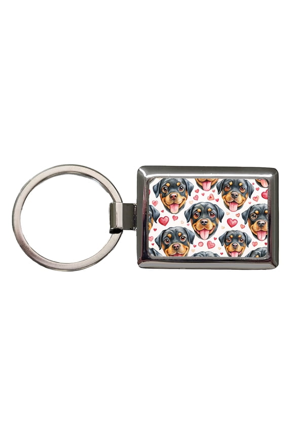 Cute Rottweiler Dog Faces Hearts Metal Rectangle Keychain