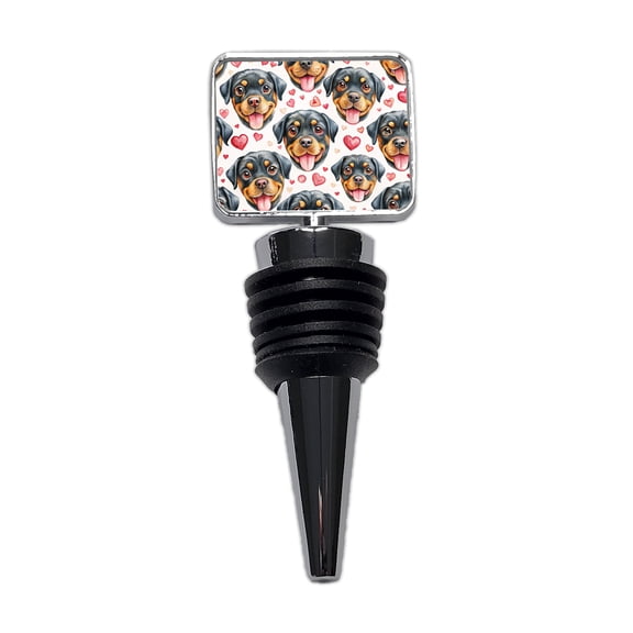 Cute Rottweiler Dog Faces Hearts Wine Bottle Stopper Cap Plug