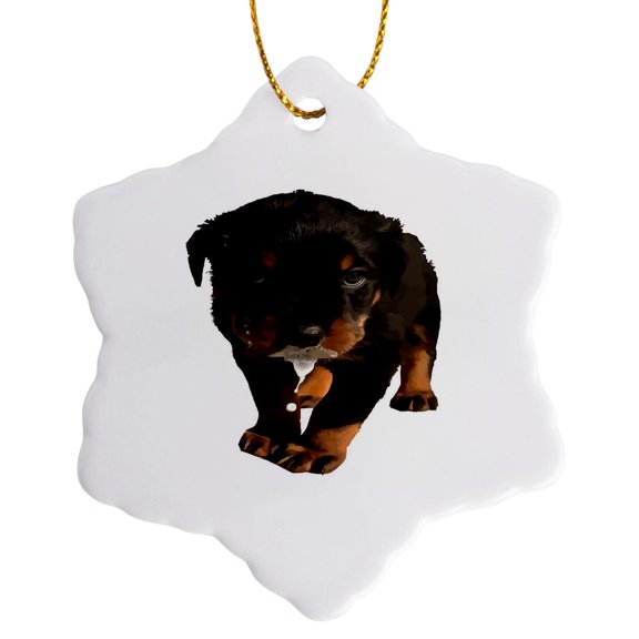 3drose, Cute Rottweiler Puppy Drooling Milk, 3 inch Snowflake Porcelain Ornament