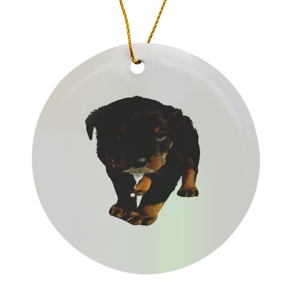 3drose, Cute Rottweiler Puppy Drooling Milk, Circle Porcelain Ornament
