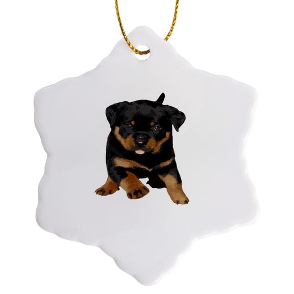 3drose, Cute Rottweiler Puppy Running with Tongue Out, 3 inch Snowflake Porcelain Ornament