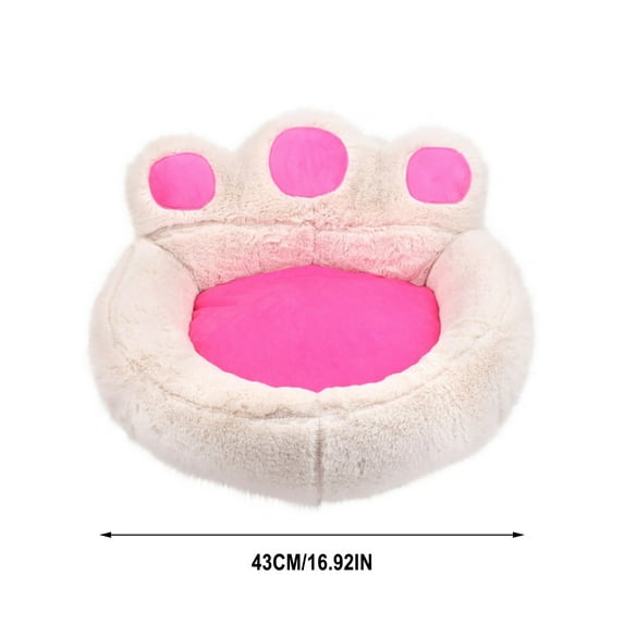 Cute Round Calming Dog Bed of Paw Shape, Pet Large Fur Plush Dog Bed Donut for Medium Large Breed Dog, Soft, Comfy and Cozy Doggie Bed with Bolster C