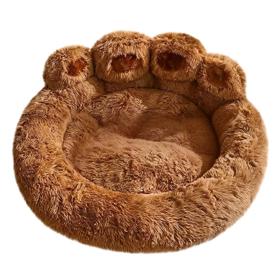 Cute Round Calming Dog Bed of Paw Shape, Pet Large Plush Dog Donut Bed for Medium Large Breed Dog, Soft, Comfy and Cozy Doggie Bed with Bolster