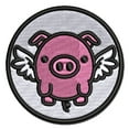 thumbnail image 1 of Cute Round Flying Winged Pig Applique Multi-Color Embroidered Hook & Loop Patch - 2.5 Inch Small, 1 of 5