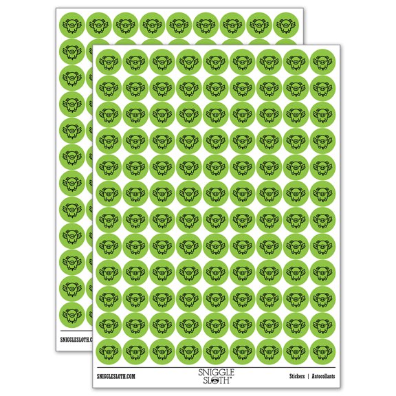Cute Round Flying Winged Pig 200+ Round Stickers - Light Green - Gloss Finish - 0.50" Size