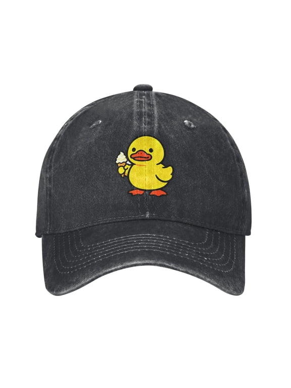Cute Rubber Duck Baseball Cap with Ice Cream Denim Funny Duck Hat Gifts for Women Men Adults