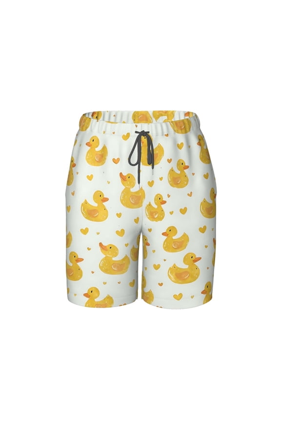 Cute Rubber Duck Beach Pants Teen Shorts with Mesh Lining and Drawstring