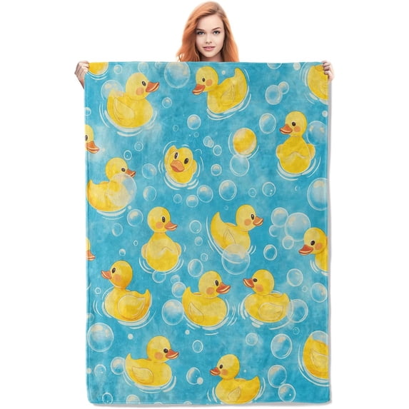 Cute Rubber Duck Blanket Gifts for Girls Adults Kids Soft Warm Lightweight Cozy Flannel Animal Duckies Throw Blankets for Bed Sofa Couch Living Room Decor 80x60in