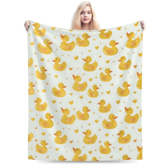 Cute Rubber Duck Blanket and Hearts Lightweight Flannel Throw with Heart Accent 50x40