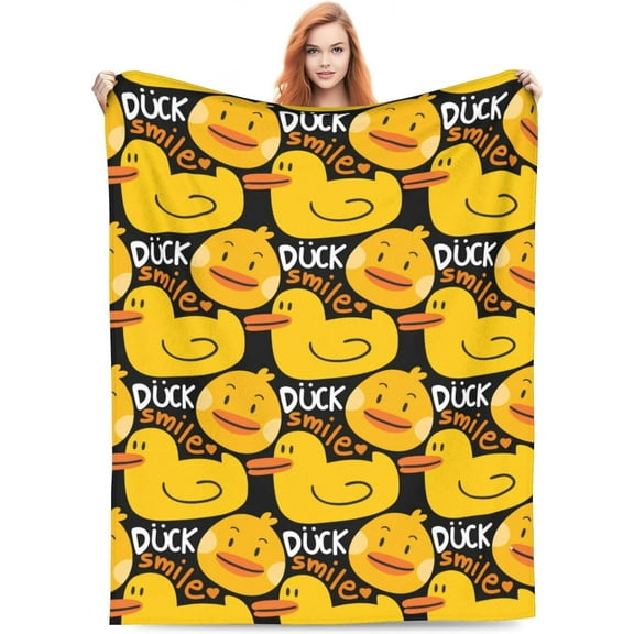 Cute Rubber Duck Throw Blanket Ultra Soft Warm Yellow Cartoon Smile Ducks Decorative Fleece Blankets for Chair Car Couch Sofa Couch Living Room Travel 80"x 60" All Season Duck Gift for Kids Adults