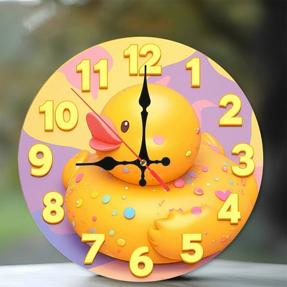 Cute Rubber Duck Wall Clock Home Decor 10-Inch Silent Wooden Wall Clock, Battery Operated (AA Batteries Not Included), Artistic Home Decor