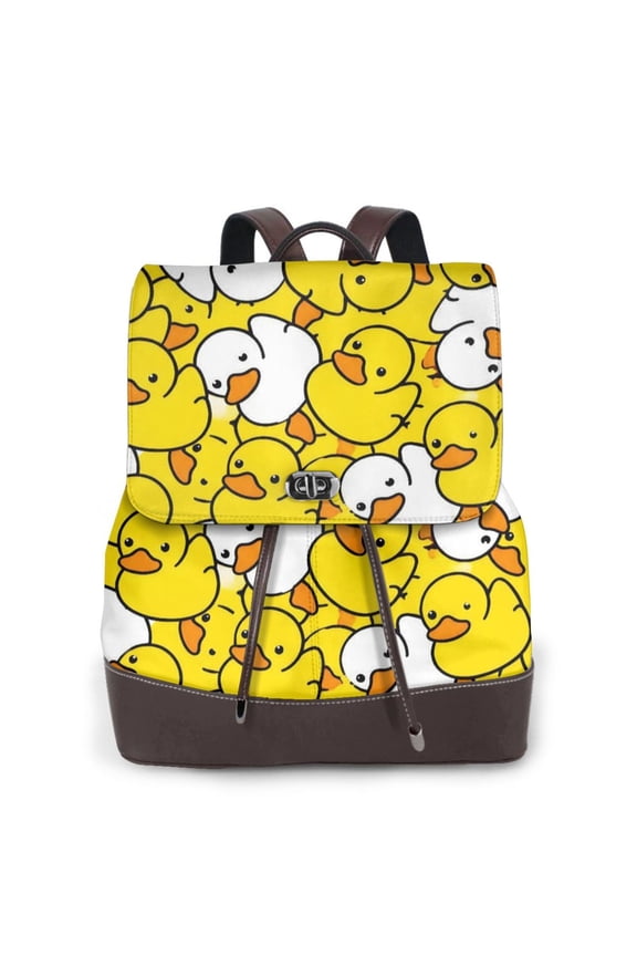Cute Rubber Duck Women's Leather Backpack All-Over Print Bag for Work and Travel