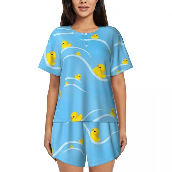 Cute Rubber Ducks Pajamas Animal Print Short Sleeve Elegant Pajama Sets 2 Pieces Bedroom Summer Nightwear Birthday Present